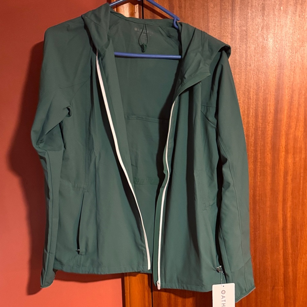 Green trillium Hooded Jacket with White Trim Athleta